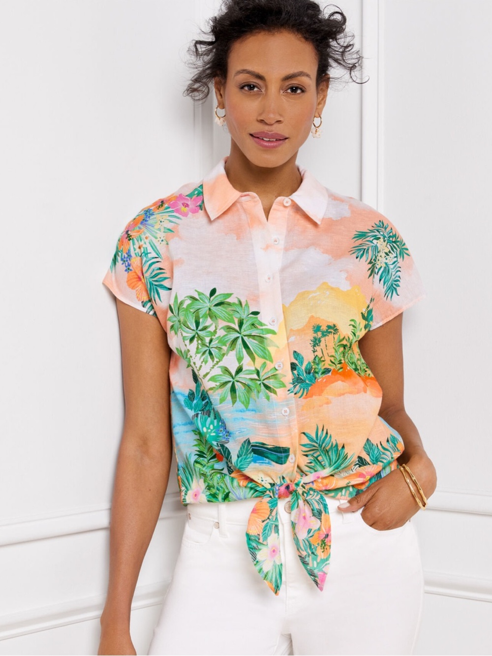 Talbots Tropical Short sleeve Button-Down Shirt
